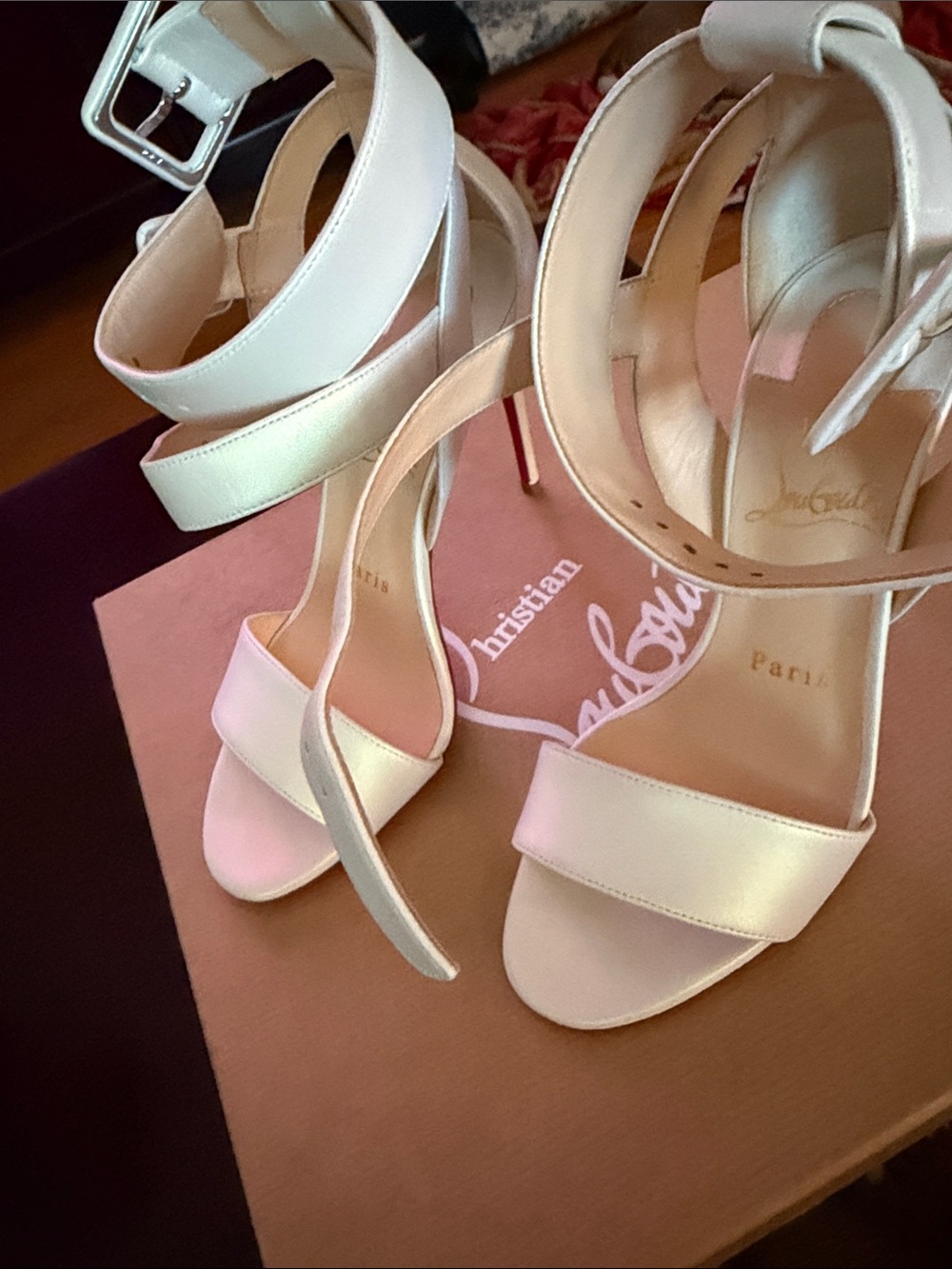 Christian Louboutin White Leather Ankle-Strap Open-Toe Heels - Picture 4 of 8